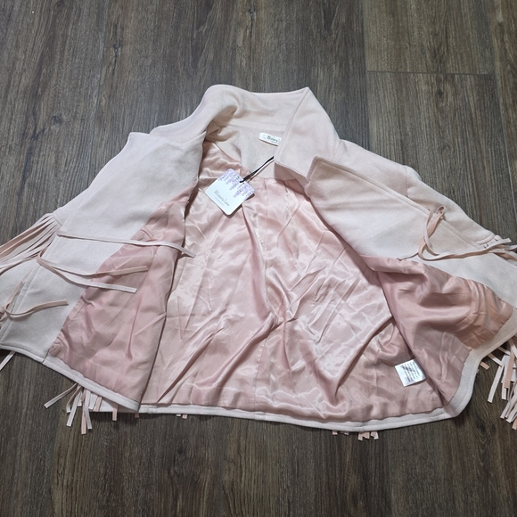 NWT Wisteria Lane Los Angeles Pink Fringe Suede Jacket Western Boho Size Large - Picture 7 of 13